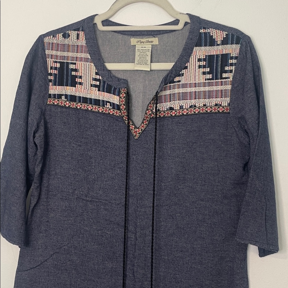 Denim Blue lightweight Tunic with Embroidery Womens Medium - Picture 2 of 7
